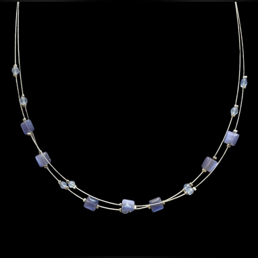 Express Silver Double Stranded Blue Beaded Illusi… - image 3